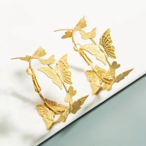 Butterfly Gold Abstract Mid Sized Hoops